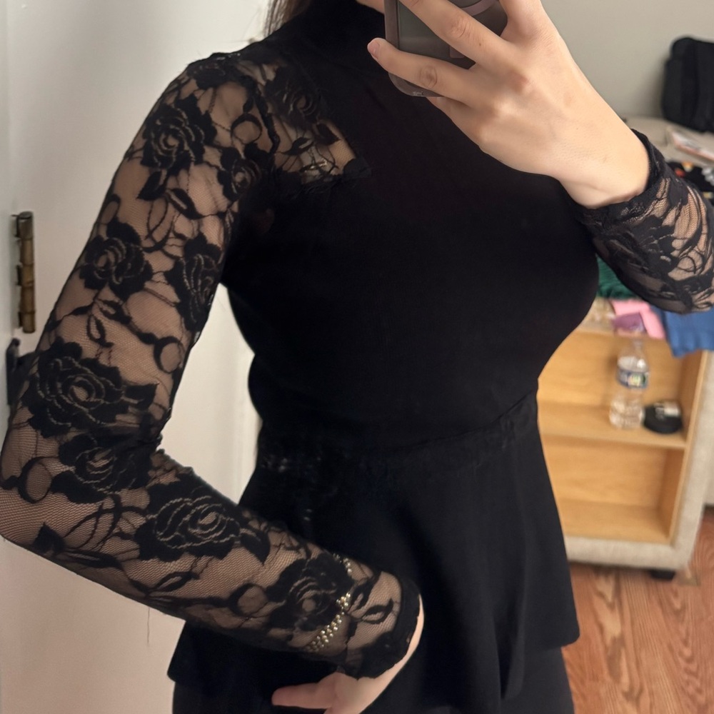 Black Lace Long Sleeve Blouse